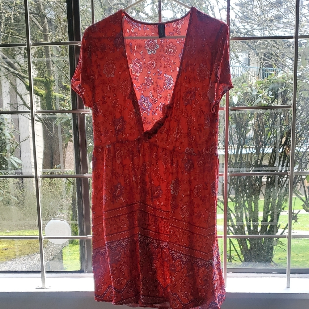 MinkPink Red Floral Button Front Dress